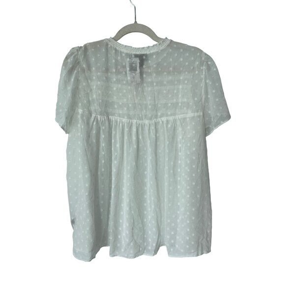 Torrid Peasant Blouse Size Medium Large Clip Dot Sheer Crinkle Gauze White NEW - Picture 4 of 10
